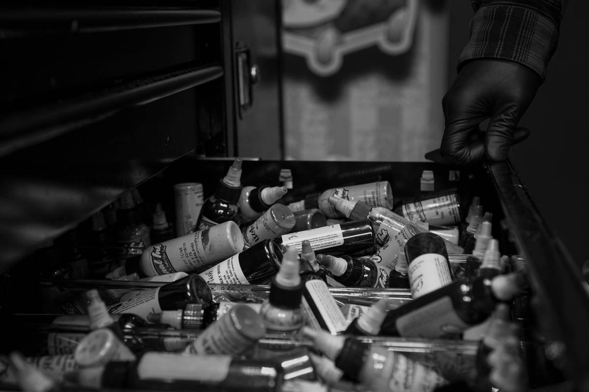 Side-by-side comparison: chaotic vs. organized cosmetic drawer with labeled zones for brushes, liquids, powders, and tools