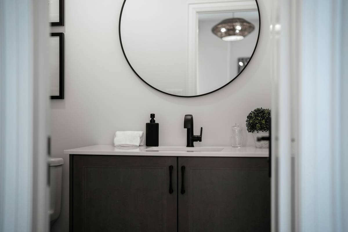 Side-by-side comparison: cluttered makeshift makeup corner vs. organized contemporary vanity with LED mirror and hidden drawers